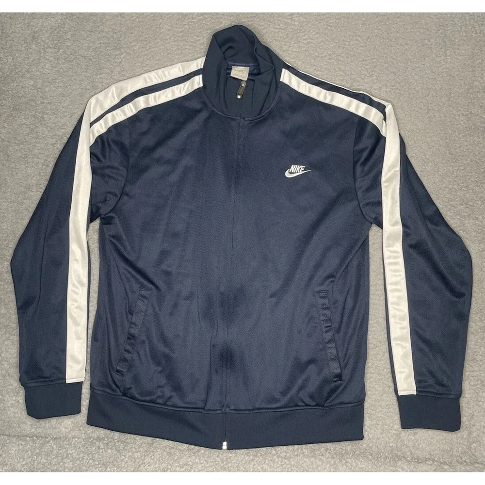 Vintage Y2K‎ Nike Jacket Mens XL Navy Blue Mesh Full Zip Warm Up Track
